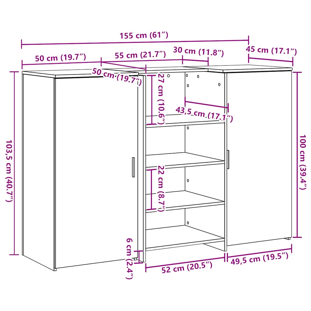 Receptionsskranke 155x50x103,5 Cm Konstrueret Træ Beton Grå - Billede 14