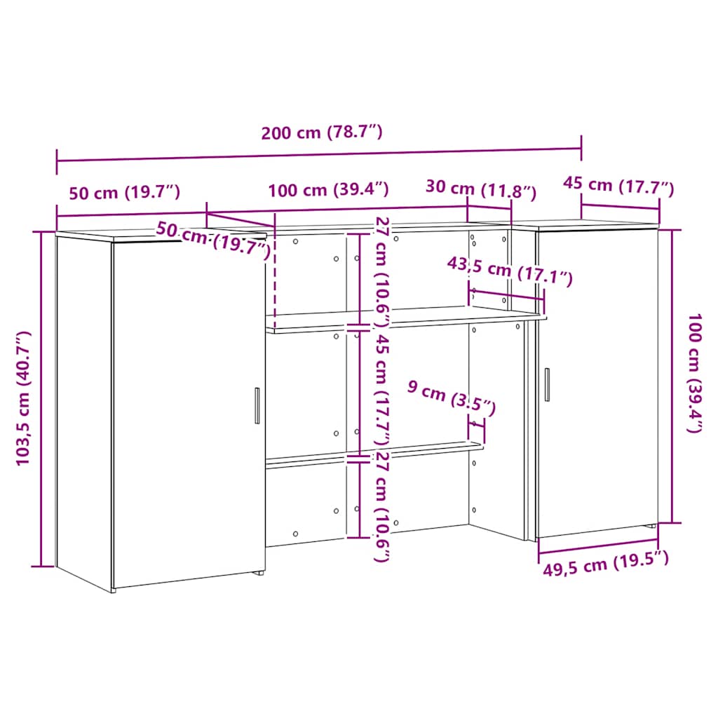 Receptionsskranke 200x50x103,5 Cm Konstrueret Træ Beton Grå - Billede 14