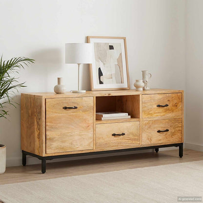 Tv-borde Med Skuffe 110 X 30 X 46 Cm Massivt Mangotræ - Hovedbillede