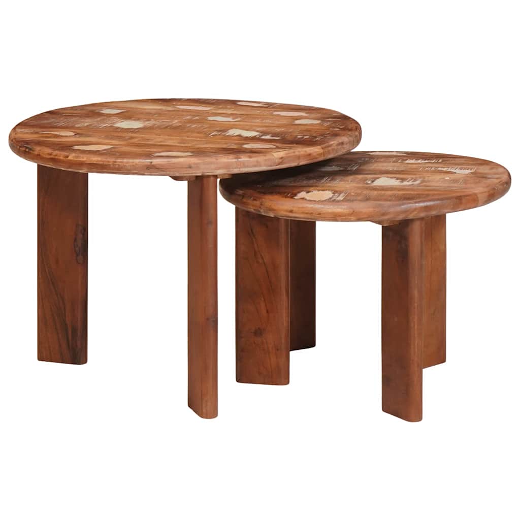 Nesting Kaffeborde 2 Dele Solid Genvundet Træ - Billede 3