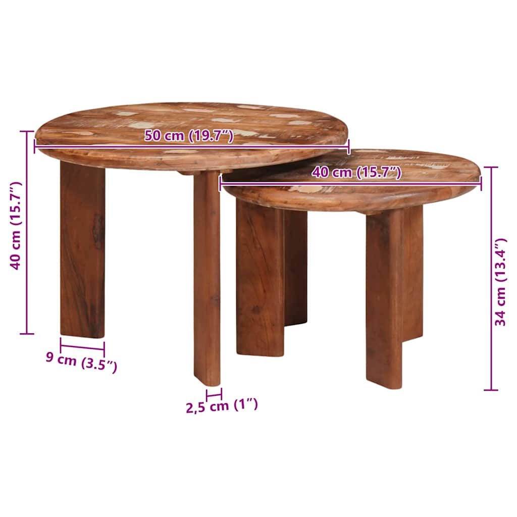 Nesting Kaffeborde 2 Dele Solid Genvundet Træ - Billede 10