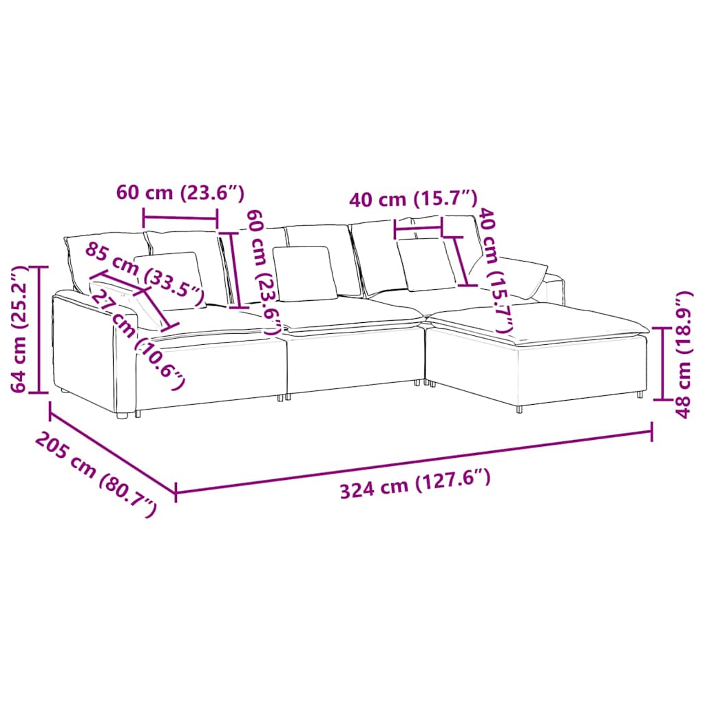 Modulsofa Med Fodskammel Og Hynder - Billede 12