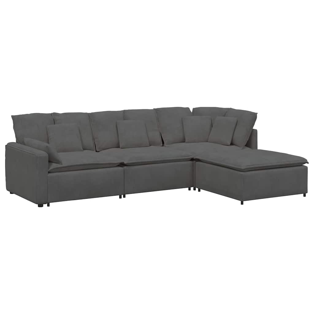 Modulsofa Med Fodskammel Og Hynder I Fløjlsstof - Billede 2