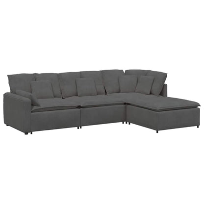 Modulsofa Med Fodskammel Og Hynder I Fløjlsstof - Billede 2