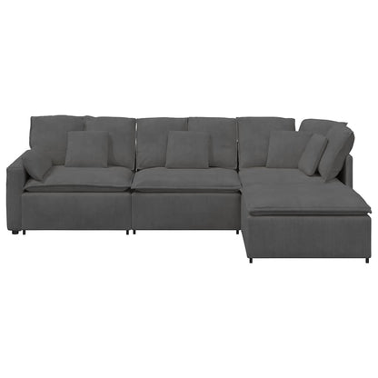 Modulsofa Med Fodskammel Og Hynder I Fløjlsstof - Billede 7