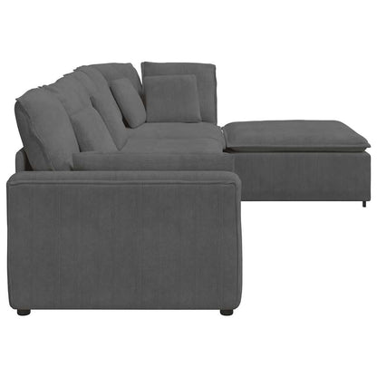 Modulsofa Med Fodskammel Og Hynder I Fløjlsstof - Billede 8