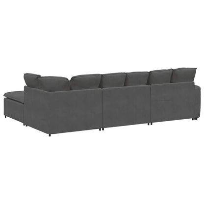 Modulsofa Med Fodskammel Og Hynder I Fløjlsstof - Billede 9