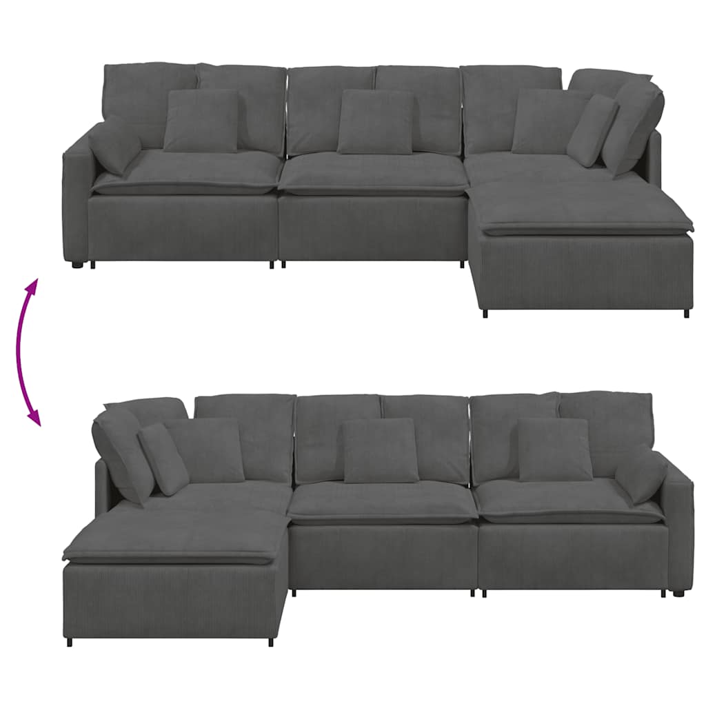 Modulsofa Med Fodskammel Og Hynder I Fløjlsstof - Billede 10
