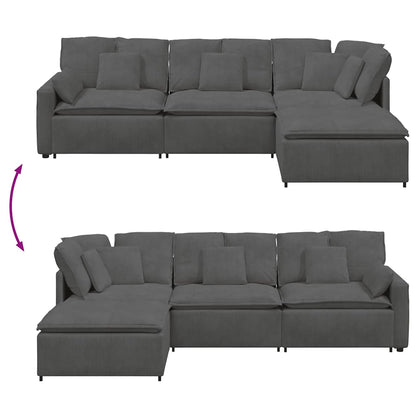 Modulsofa Med Fodskammel Og Hynder I Fløjlsstof - Billede 10