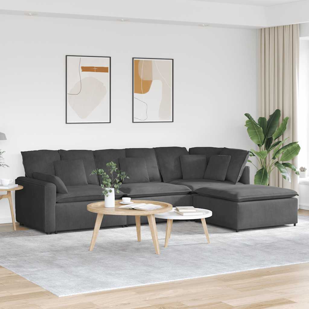 Modulsofa Med Fodskammel Og Hynder I Fløjlsstof - Hovedbillede