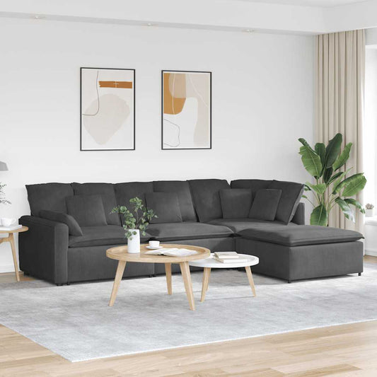 Modulsofa Med Fodskammel Og Hynder I Fløjlsstof - Hovedbillede