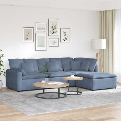 Modulsofa Med Fodskammel Og Hynder I Fløjlsstof