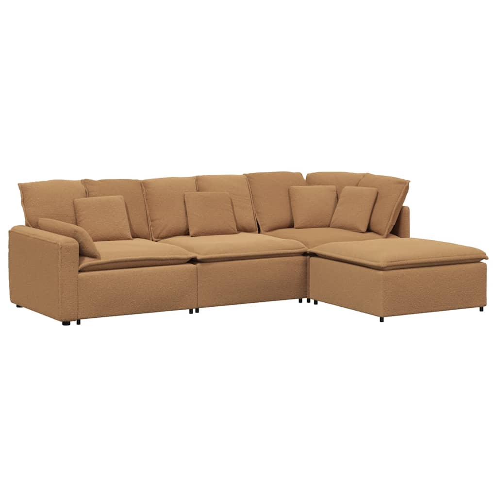 Modulsofa Med Fodskammel&puder Krøllet Uldlignende Stof Beige - Billede 2