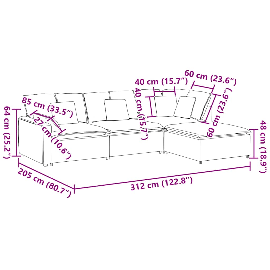 Modulsofa Med Fodskammel&puder Krøllet Uldlignende Stof Beige - Billede 13