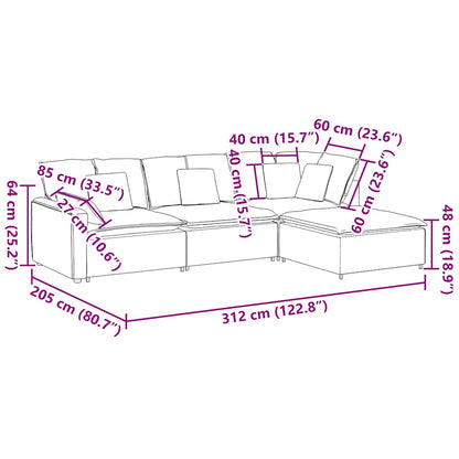Modulsofa Med Fodskammel&puder Krøllet Uldlignende Stof Beige - Billede 13