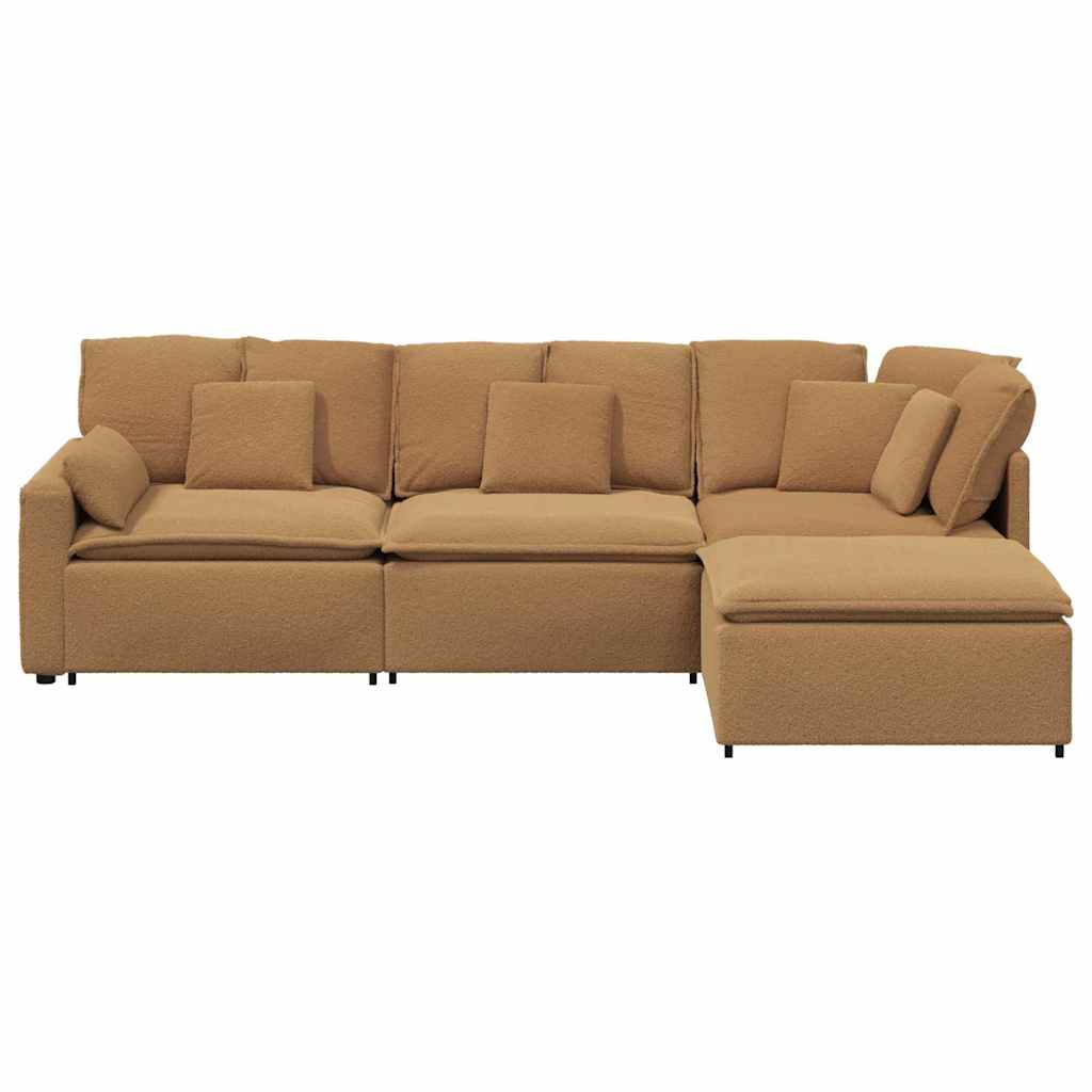 Modulsofa Med Fodskammel&puder Krøllet Uldlignende Stof Beige - Billede 7