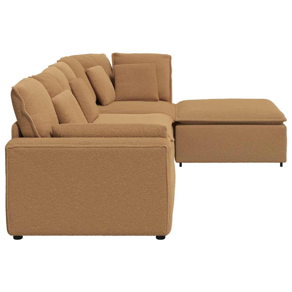 Modulsofa Med Fodskammel&puder Krøllet Uldlignende Stof Beige - Billede 8