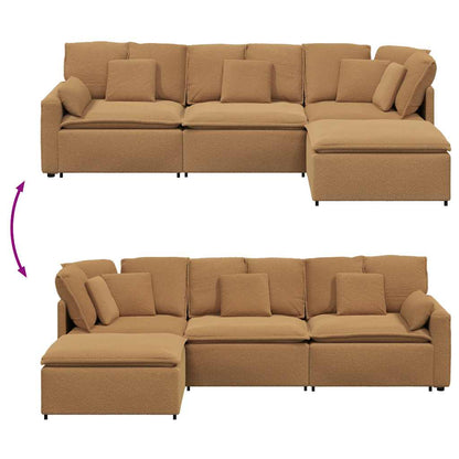 Modulsofa Med Fodskammel&puder Krøllet Uldlignende Stof Beige - Billede 10