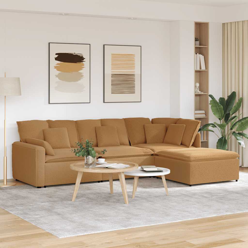 Modulsofa Med Fodskammel&puder Krøllet Uldlignende Stof Beige - Hovedbillede