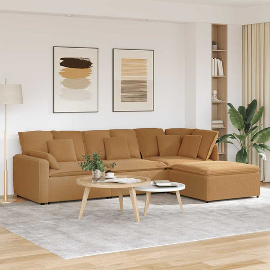 Modulsofa Med Fodskammel&puder Krøllet Uldlignende Stof Beige - Hovedbillede