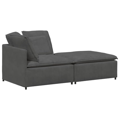 Modulsofa Med Fodskammel Og Hynder I Fløjlsstof - Billede 2