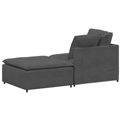 Modulsofa Med Fodskammel Og Hynder I Fløjlsstof - Billede 7
