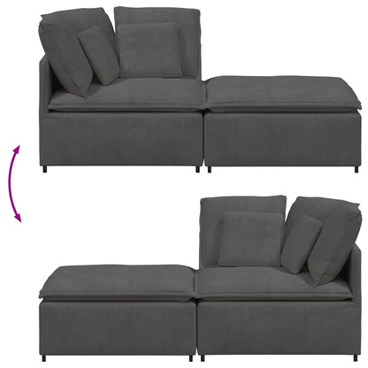Modulsofa Med Fodskammel Og Hynder I Fløjlsstof - Billede 8