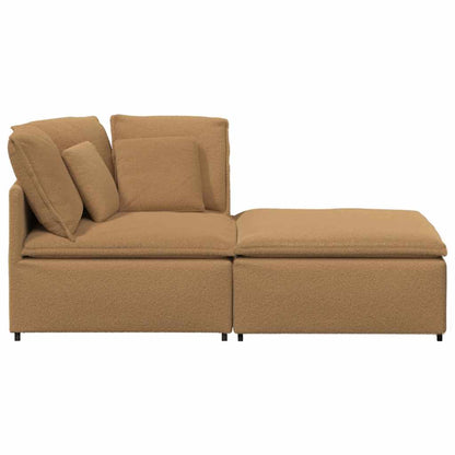 Modulsofa Med Fodskammel&puder Krøllet Uldlignende Stof Beige - Billede 5