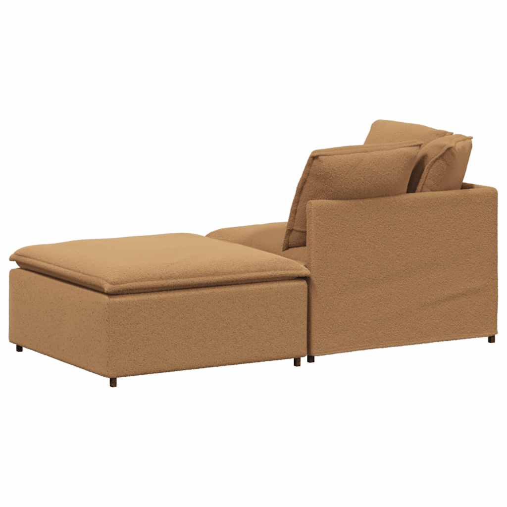 Modulsofa Med Fodskammel&puder Krøllet Uldlignende Stof Beige - Billede 7