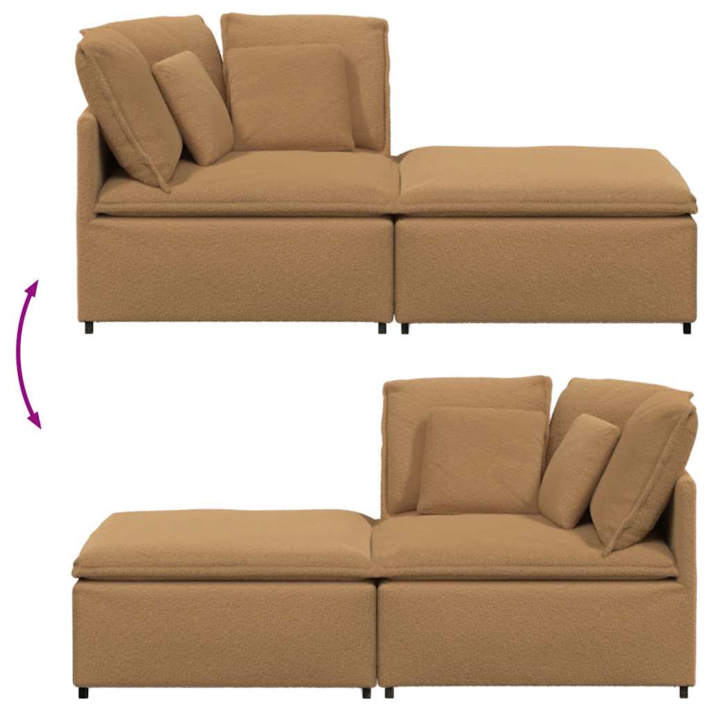 Modulsofa Med Fodskammel&puder Krøllet Uldlignende Stof Beige - Billede 8