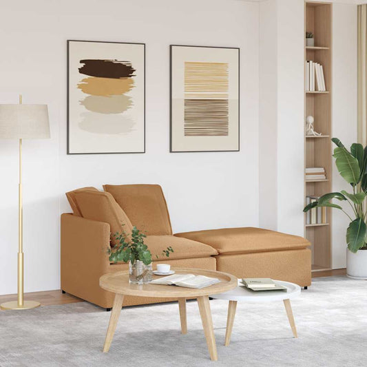 Modulsofa Med Fodskammel&puder Krøllet Uldlignende Stof Beige - Hovedbillede