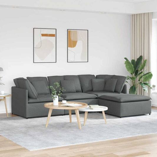 Modulsofa Med Fodskammel Og Hynder Stof