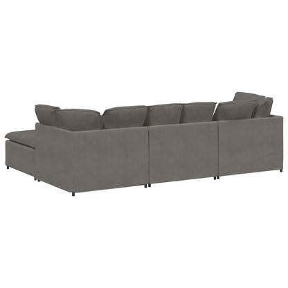 Modulsofa Med Fodskammel Og Hynder Føjlsstof Farvet