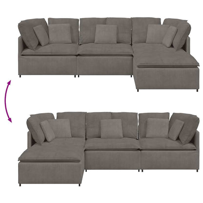 Modulsofa Med Fodskammel Og Hynder Føjlsstof Farvet