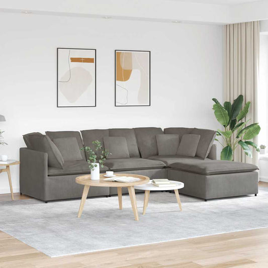 Modulsofa Med Fodskammel Og Hynder Føjlsstof Farvet