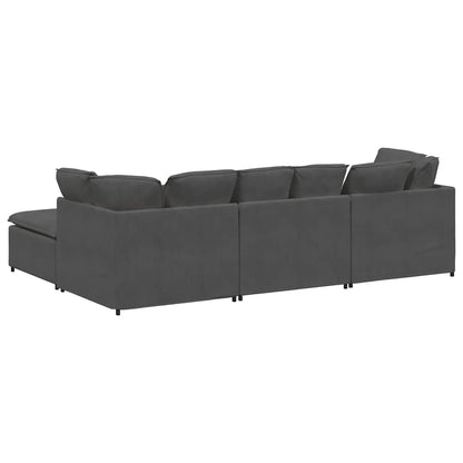 Modulsofa Med Fodskammel Og Hynder Føjlsstof Farvet