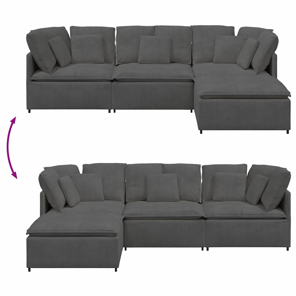 Modulsofa Med Fodskammel Og Hynder Føjlsstof Farvet