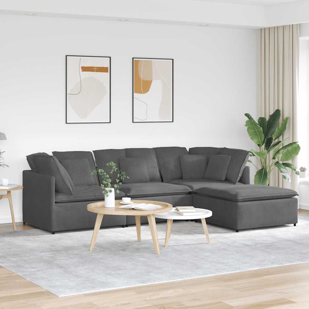 Modulsofa Med Fodskammel Og Hynder Føjlsstof Farvet