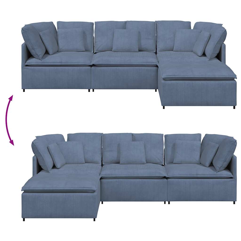 Modulsofa Med Fodskammel Og Hynder Føjlsstof Farvet