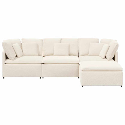 Modulsofa Med Fodskammel&Puder Krøllet Uldlignende Stof