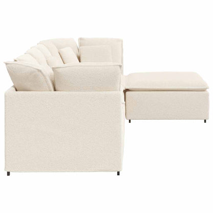 Modulsofa Med Fodskammel&Puder Krøllet Uldlignende Stof