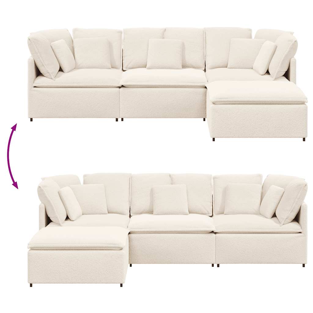 Modulsofa Med Fodskammel&Puder Krøllet Uldlignende Stof