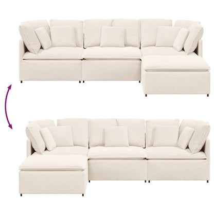 Modulsofa Med Fodskammel&Puder Krøllet Uldlignende Stof