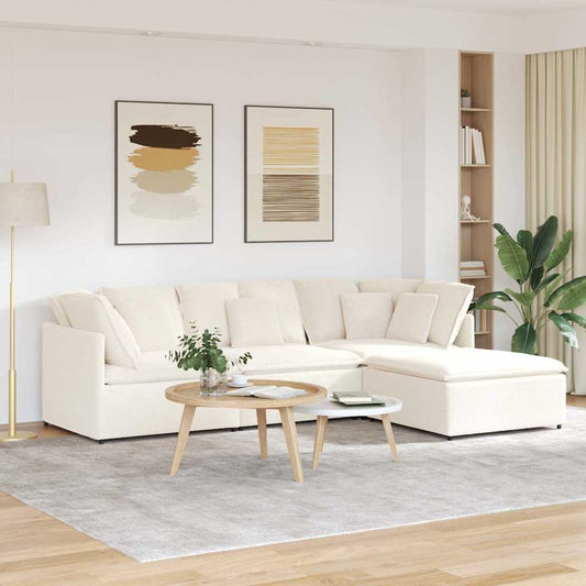 Modulsofa Med Fodskammel&Puder Krøllet Uldlignende Stof