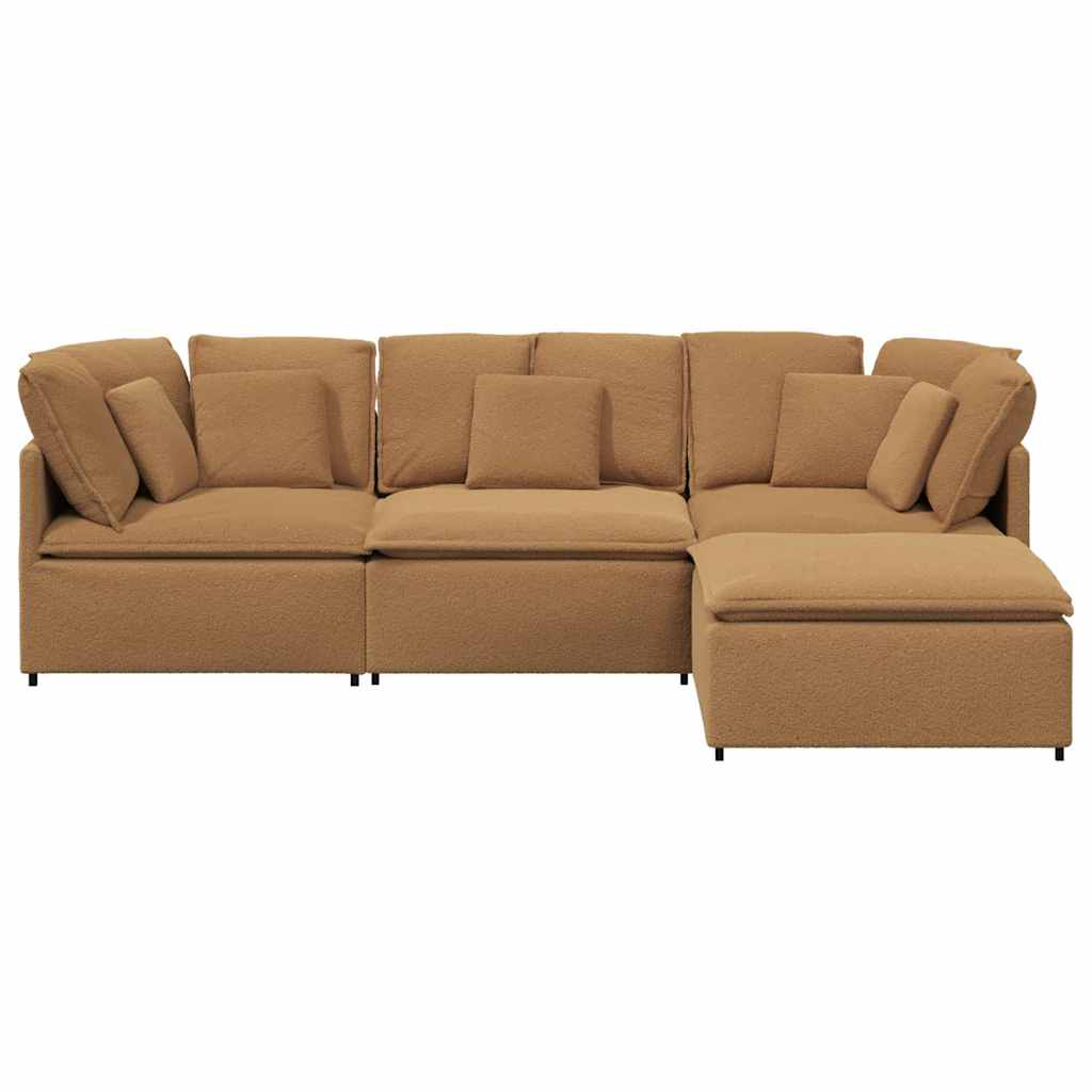 Modulsofa Med Fodskammel&Puder Krøllet Uldlignende Stof