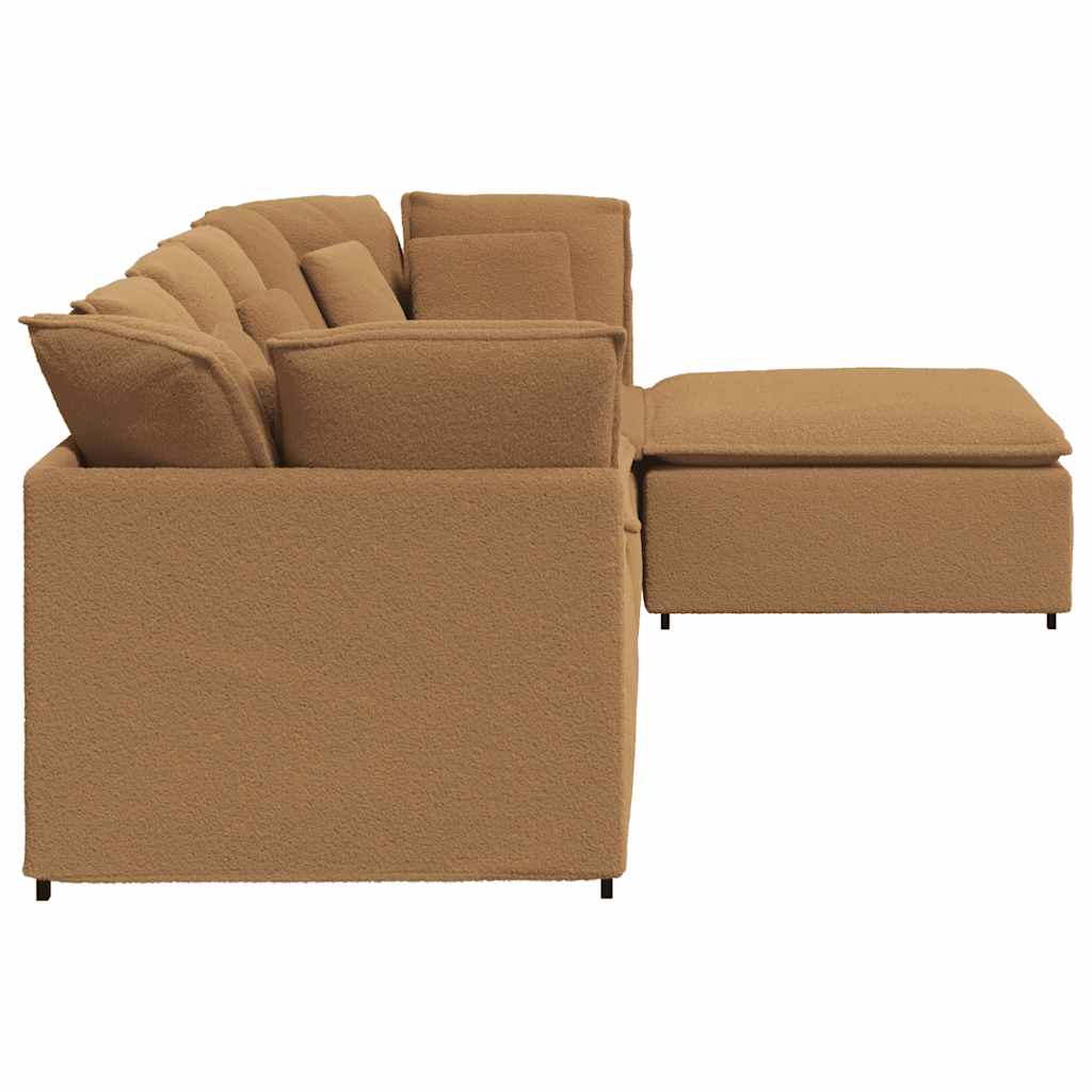 Modulsofa Med Fodskammel&Puder Krøllet Uldlignende Stof