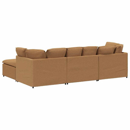 Modulsofa Med Fodskammel&Puder Krøllet Uldlignende Stof