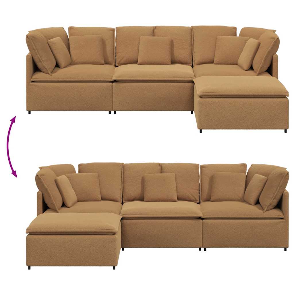 Modulsofa Med Fodskammel&Puder Krøllet Uldlignende Stof