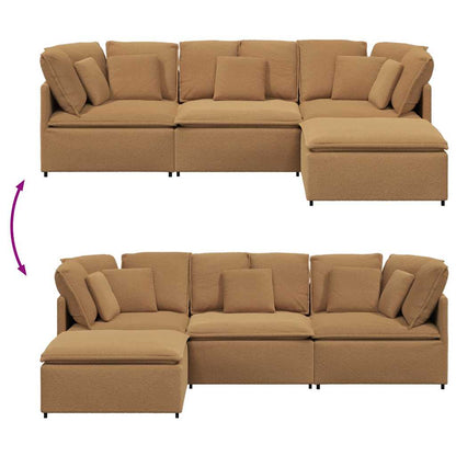 Modulsofa Med Fodskammel&Puder Krøllet Uldlignende Stof