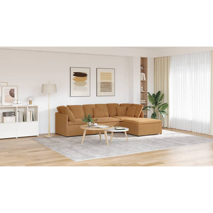 Modulsofa Med Fodskammel&Puder Krøllet Uldlignende Stof